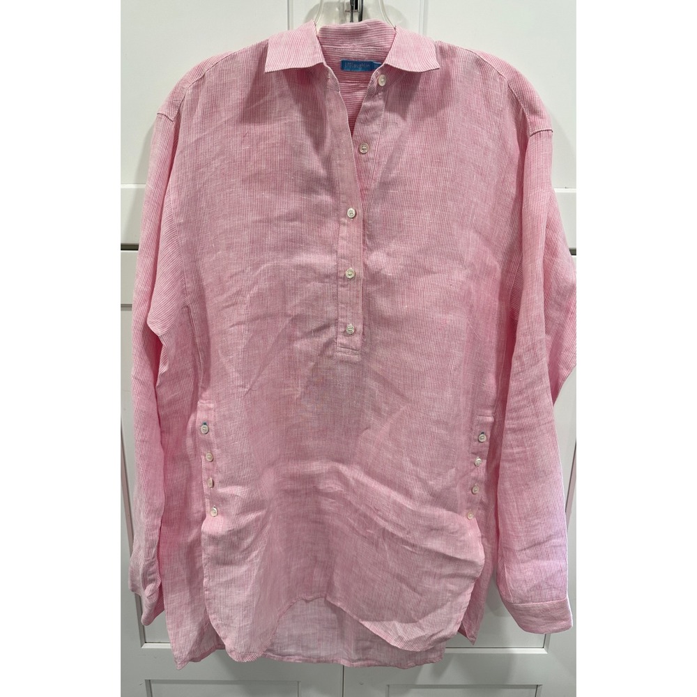 J.McLaughlin‎ Linen Shirt XS Pink Striped Button Down Long Sleeve Womens Top